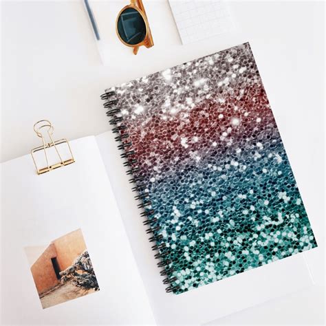 Glitter Spiral Notebook Aqua Glitter Notebook Colorful Etsy