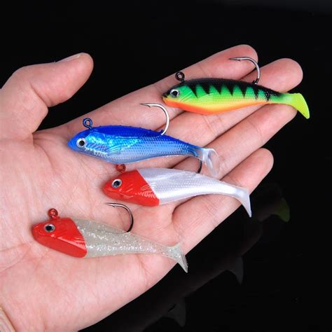 1pcs 3d Eyes Lead Head Fishing Soft Lure T Tail Artificial Bait With