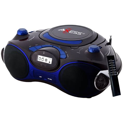 Axess 97084824m Blue Portable Boombox Mp3cd Player With Text Display