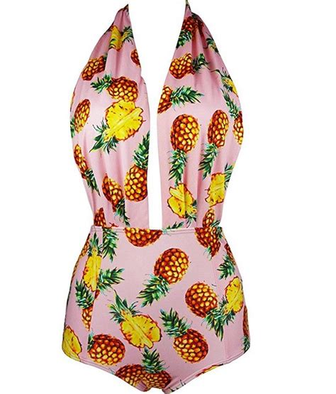 Pineapple High Cut Halter Swimwear Summer Tropical Style Swimsuit