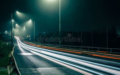 Traffic Lights At Foggy Night Stock Image Image Of Modern Night