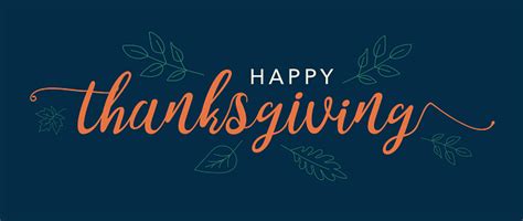 Happy Thanksgiving Text Vector Banner With Leaves And Blue Background