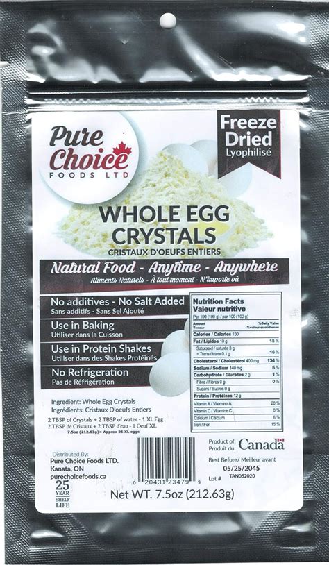 Freeze Dried Whole Egg Powder 75oz 21263g Amazonca Home And Kitchen