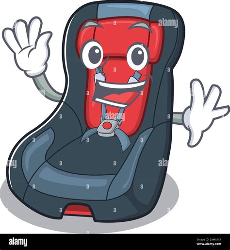 Waving Friendly Baby Car Seat Cartoon Character Design Stock Vector