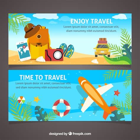 Summer Trip Banners With Flat Design Free Vector