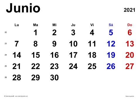 Calendario Junio 2021 Colombia