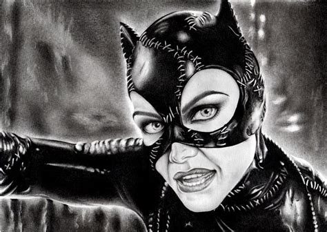 Portrait Of Catwoman Drawing Made With Pencilgraphite On Paper Sketch