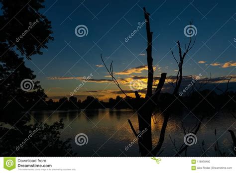 Beautiful Sunset On Mystic River At Everett Massachusetts Stock Photo