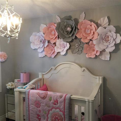 Paper Flower Wall In Girls Bedroom Grey Pink And White Paper Flower