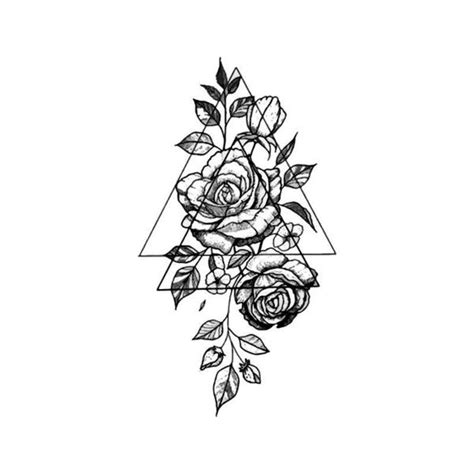 Set of beautiful black and white rose leaves isolated on white background. Triangular Rose - Abstract Temporary Tattoo | Ink Daze