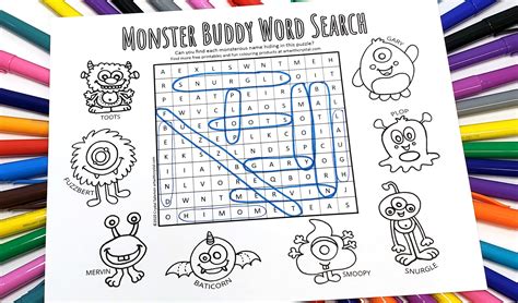Free Printable Monster Word Search Colouring Page Game Canadian Art