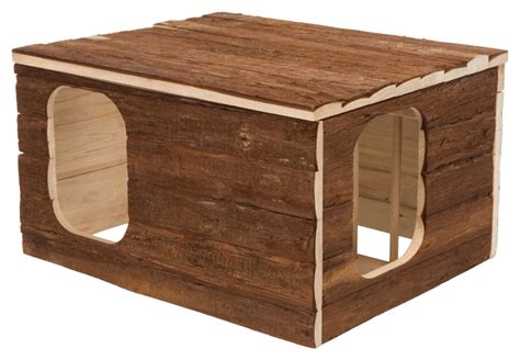 Domek Dla 2 świnek Morskich - Trixie Drewniany domek Hilke z paśnikem Natural Living dla królików i świnek morskich 40 x 32 x
