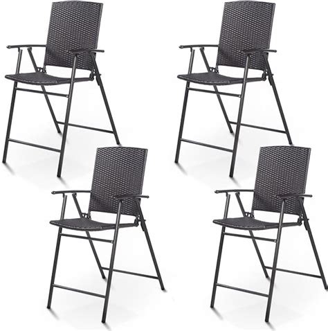 Giantex Folding Wicker Rattan Bar Chairs Tall Stool With Back Steel