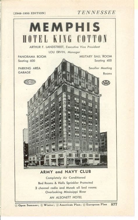 1950s Hotel Advertisement Hotel King Cotton Memphis