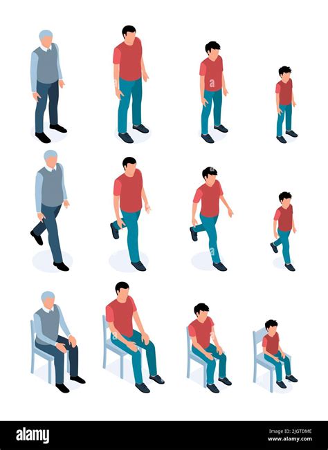 Men Generations Isometric Male Characters Set Of All Age Categories