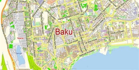 Baku Azerbaijan Pdf Map Eng Az Low Detailed City Plan Editable Adobe
