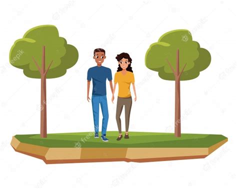 Pareja Joven Sonriendo Y Caminando Dibujos Animados Vector Premium