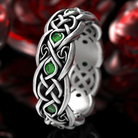 Infinity Emerald Wedding Band Sterling Celtic Ring Irish Wedding Ring