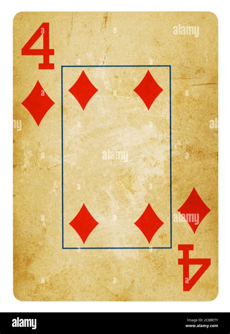 Four Of Diamond Vintage Playing Card Isolated On White Clipping Path