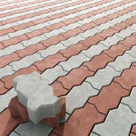 Red Zig Zag Concrete Paver Block For Outdoor Flooring Thickness 80