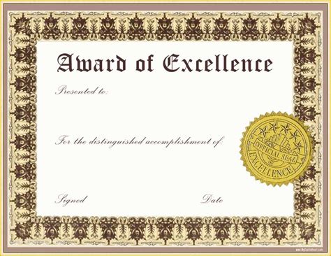 Free Certificate Of Excellence Template Of Impressive Award Of