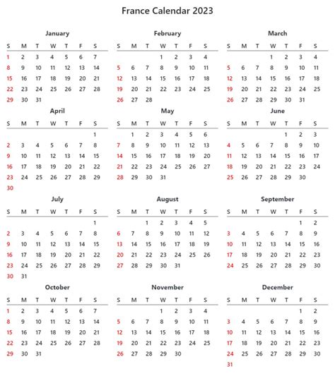 Printable France 2023 Calendar With Holidays