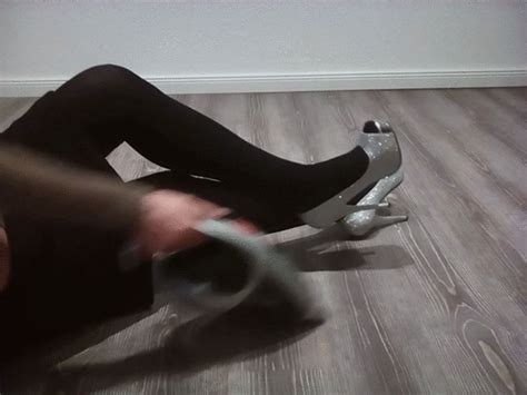 Lady2deluxe Vacuuming In Silver Glitter High Heels Until The Battery