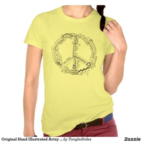 Original Hand Illustrated Artsy Floral Peace Sign T Shirt Tshirt