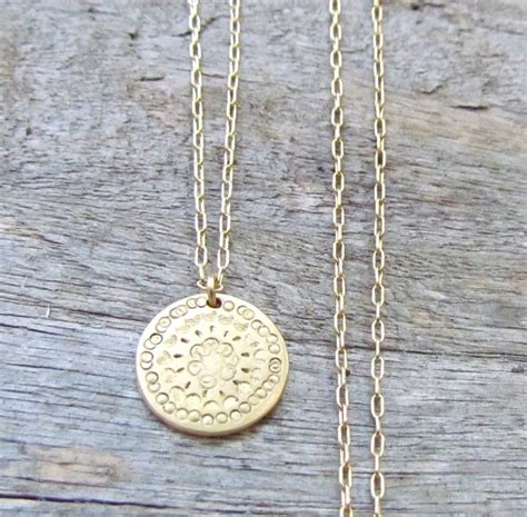 Gold Disc Necklace Hammered Gold Disc Necklace Simple Gold Etsy