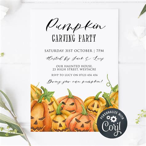 Editable Pumpkin Carving Invitation Halloween Invitations