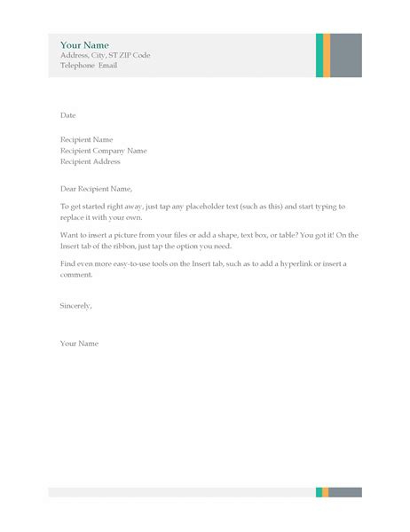 It typically includes the company logo, company name, address, and contact information. Business letter (Sales Stripes design)