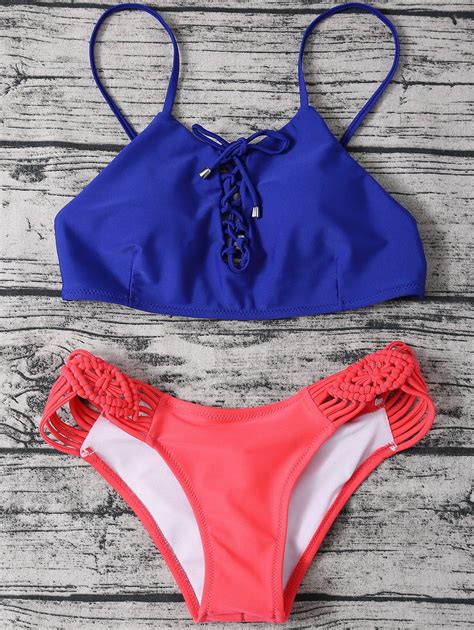 braided lace up bikini set rose red bikinis zaful boho swimwear swimwear 2017 modest