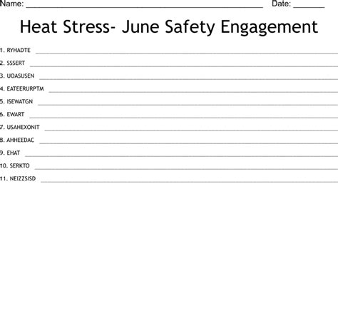 Heat Stress June Safety Engagement Word Scramble Wordmint