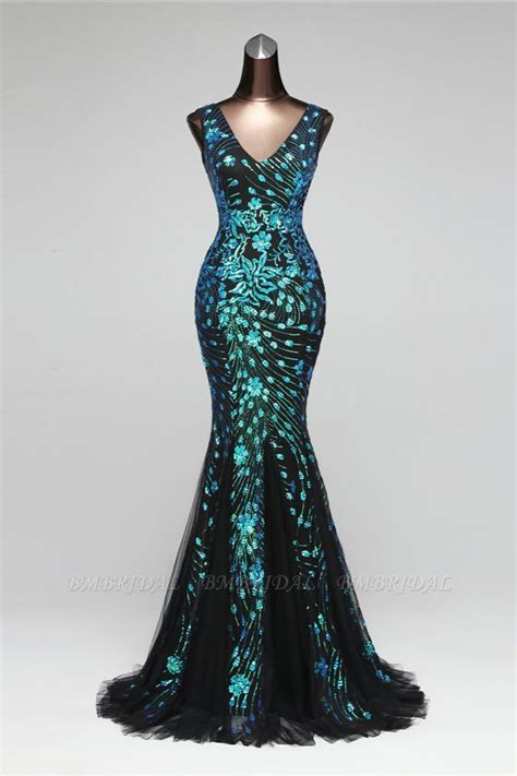 Bmbridal Luxury Tulle V Neck Sleeveless Mermaid Prom Dress With Sequins