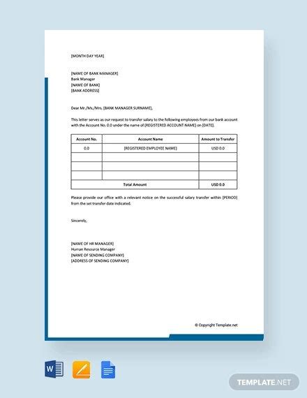 This page provide the writing tips of request letter to bank with proper format. Salary Transfer Letter Template- 5+ Free Word, PDF Format Download! | Free & Premium Templates