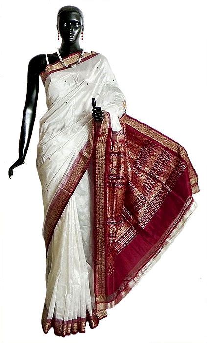 White South Silk Saree With Woven Bomkai Design In Pallu And Border With Maroon Yellow And Green