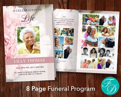 Funeral Program Template For Woman Order Of Service Funeral Etsy