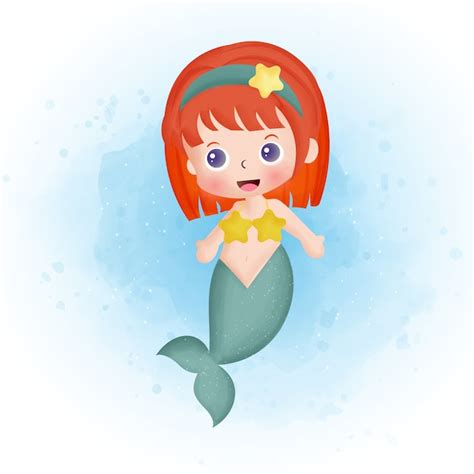 Premium Vector Cute Mermaid Cartoon Watercolor