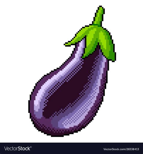 Pixel Whole Eggplant Detailed Isolated Royalty Free Vector