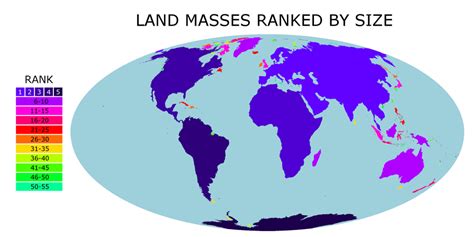 Land Masses Ranked By Size 3000x1500 Oc Mapporn