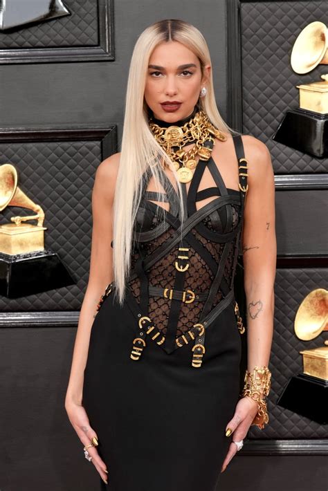 Dua Lipas Versace Dress At The Grammys Photos Popsugar Fashion Uk