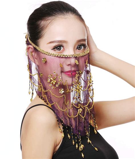 Buy Belly Dance Half Face Veil Costume With Gold Beaded Clover For Womens Girls Arabian Egyptian