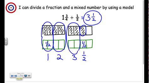 Divide Mixed Number By Fraction Using A Model Youtube