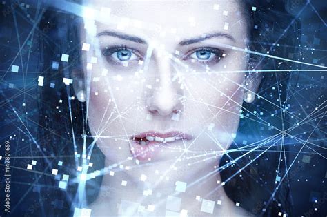 Sexy Woman Artificial Intelligence With Connections Bite Lips Portrait Stock Photo Adobe Stock