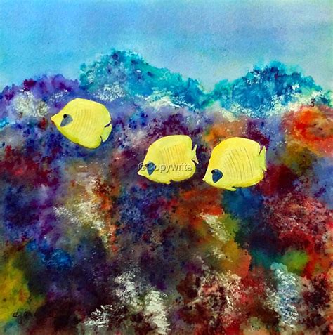 Coral reef acrylic painting tutorial by angela anderson on youtube #fredrixcanvas #princetonbrushes #art #painting #coral. Marine Watercolor Paintings: Three Yellow Fish in Coral Reef by Deborah Graffuis