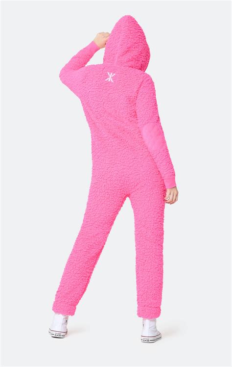 Teddy Fleece Jumpsuit Neon Pink Onepiece