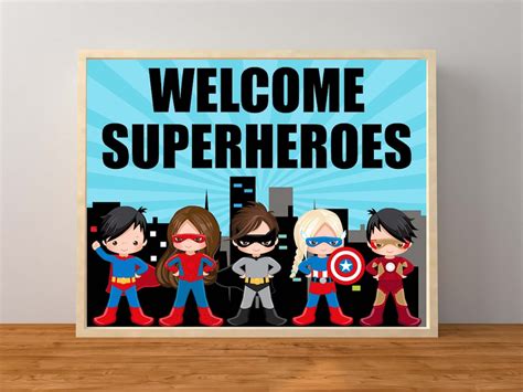 Welcome Superheroes Party Sign Superhero Decorations Gender Etsy