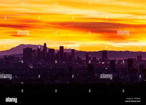 Sunrise Over Downtown Los Angeles Stock Photo Alamy