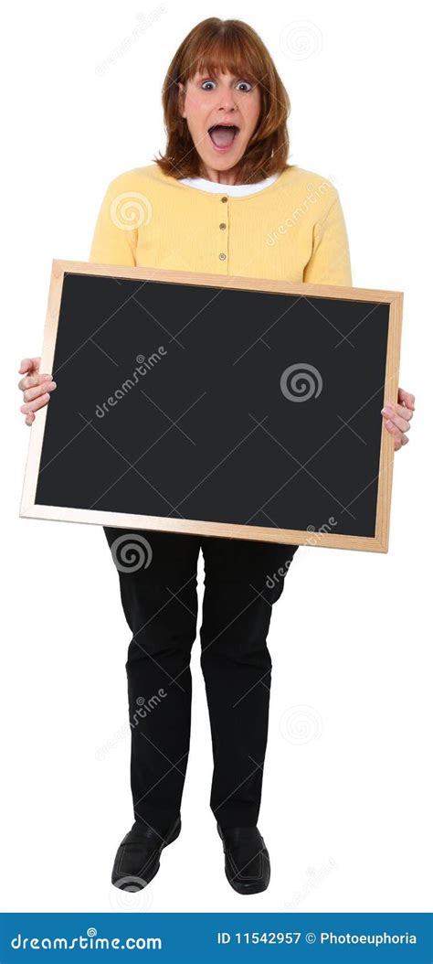 Woman With Chalkboard Stock Image Image Of Happy Redhead 11542957