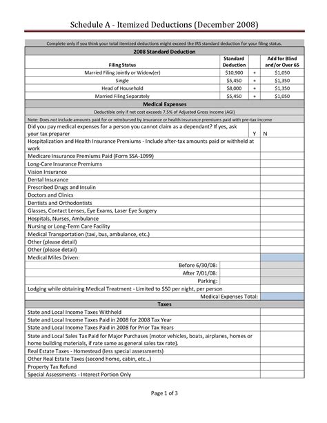 Itemized Tax Deduction Worksheet Worksheeto Com